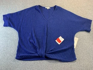 Ivy Ridge Sweater Women's Medium Blue Rib-Knit Twist Hem V-Neck Classic Cozy NWT - Picture 1 of 9