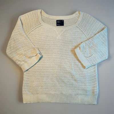 Suéter American Eagle Crema Tejido Abierto Para Mujer Grande Manga 3/4 Cuello Redondo Foto 1 de 4