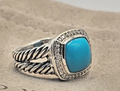 David Yurman Albion 11mm Turquoise and Diamonds Ring Size 8 - Image 1 of 4