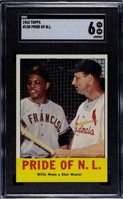 SGC 6 - 1963 Topps #138 Willie Mays/Stan Musial PRIDE OF NL Giants/Cardinals HOF - Image 1 of 2
