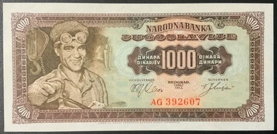 1963 YUGOSLAVIA PAPER MONEY - 1,000 DINARA UNCIRCULATED BANKNOTE! - Image 1 of 2
