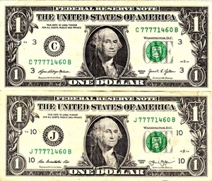 $1 2021  2013  Fancy Serial MATCHING QUAD  SERIALS C77771460B  J77771460B - Picture 1 of 1