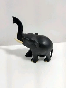 Vintage Ebony Wood Elephant Good Luck Figurine Hand Carved In Ceylon Sri Lanka - Picture 1 of 12