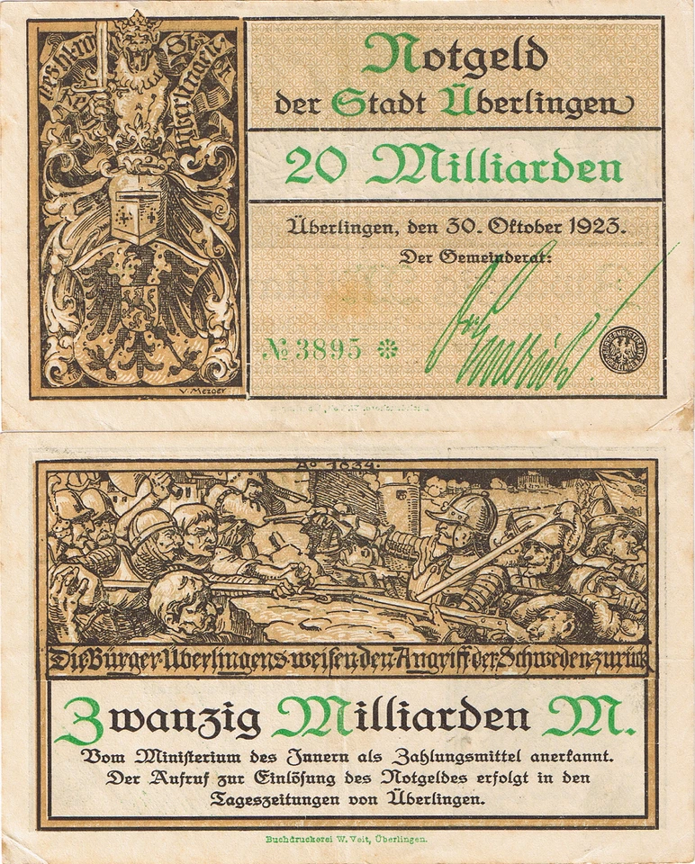 20 Milliarden Mark Notgeld Überlingen 30.Oktober 1923 - Bild 1 von 1