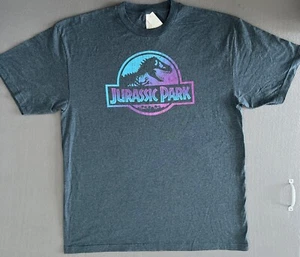 Jurassic Park Grey T-Shirt XXLT Blue & Purple Classic Jurassic Park Logo - Picture 1 of 7