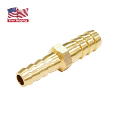 Brass Hose Barb Reducer 1/4" x 1/2" Barbed Reducer Fitting Reducing Splicer - Image 1 of 3