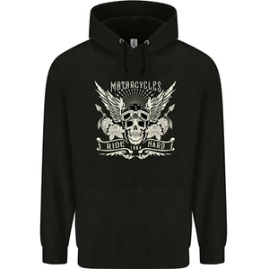 Motorcycles Ride Hard Biker Skull Motorbike Childrens Kids Hoodie - Picture 1 of 29