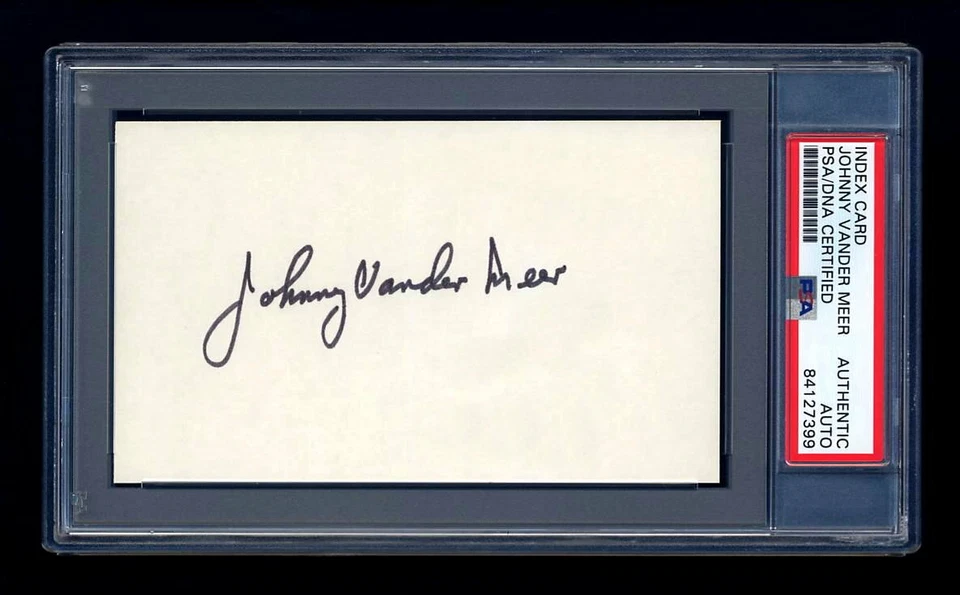 JOHNNY VANDER MEER SIGNED MINT INDEX CARD PSA/DNA AUTOGRAPHED 1940 REDS WSC - Image 1 of 1