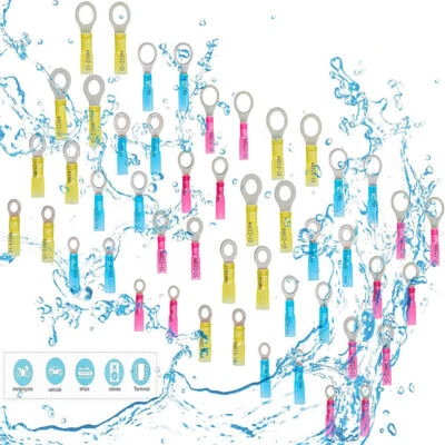 Heat Shrink Ring Terminals Wire Crimp Connectors Set AWG22-10 Waterproof 4 Sizes - Image 1 of 4