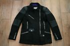 Superdry Wool Padded Biker Coat Size L 12 14 Warm Leather Look Detail Great Cond