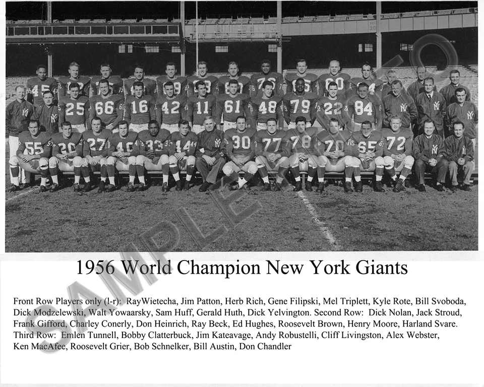 Foto del equipo 8x10 de los New York Giants 1956 campeones de la NFL Foto 1 de 1