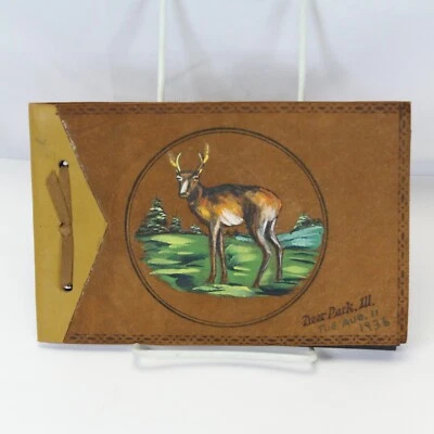 Álbum de fotos con cubierta de cuero Deer Park IL 1936 con 3 fotos en blanco y negro + páginas en blanco Foto 1 de 4