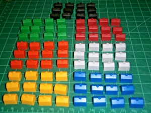 84x small 1/2" Monopoly house/hotel pieces **in 7 colors** - Picture 1 of 2