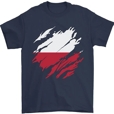 Camiseta de fútbol de día polaco bandera Polonia rasgada para hombre 100 % algodón Foto 1 de 4