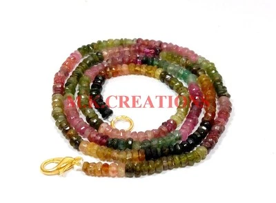 Collar de cuentas facetadas de turmalina natural de 3-4 mm hilo joyería rica Foto 1 de 4