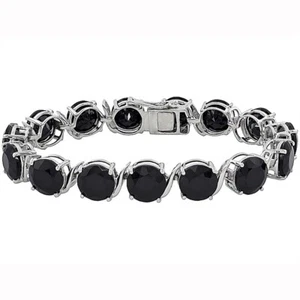 72.75 Ct Round Lab Created Black Spinel 14K White Gold Plated Tennis Bracelets - Picture 1 of 5