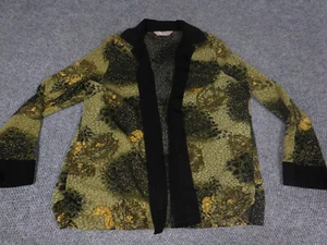 TanJay Jacket Large Womens Green Floral button collar stretch open polyester - Picture 1 of 11