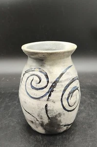 Vintage Studio Kunst Keramik Raku Glasur grau Vase signiert 5,5" - Bild 1 von 10