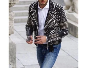 New Men Stylish Biker Jacket in rock style with spikes and studs.Men Motorcycle - Picture 1 of 4