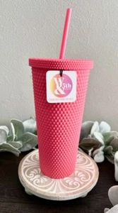 Bicchiere freddo riutilizzabile a nido d'ape borchia rosa corallo opaco brillante 24 oz - Foto 1 di 5