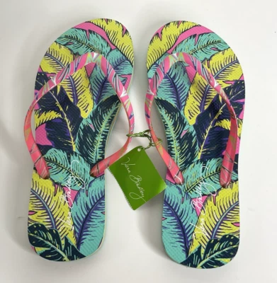 Vera Bradley Flip Flops Large (9/10) Palm Feathers NWT - Image 1 of 4