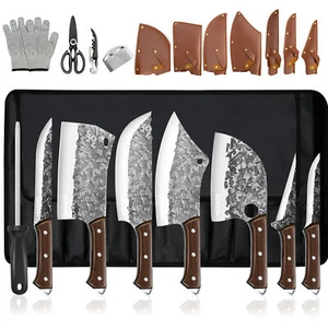 14PCS Handmade HAND FORGED DAMASCUS STEEL CHEF KNIFE Set Kitchen Knives with Bag - Picture 1 of 8