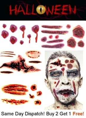 HALLOWEEN FANCY DRESS MAKE UP FX SCARS WOUNDS CUTS FAKE BLOOD HORROR TATTOOS UK