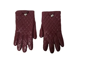 Coach burgundy leather merino wool lined quilted gloves . size 8 - Picture 1 of 6