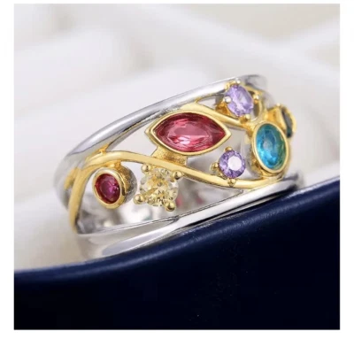 Ring Damenring 925 Silber Plattiert Rhodiniert Zirkonia Mode - Bild 1 von 2