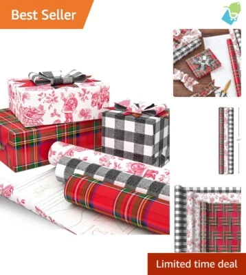 120 Sq. Ft. Premium Holiday Wrapping Paper with Crafty Bow Templates - 3 Rolls - Image 1 of 4