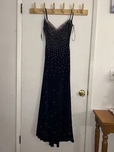 Jovani Womens Prom Formal Dress V-Neck Beaded Rhinestone Gown Dark Blue Sz 0 - Picture 1 of 10