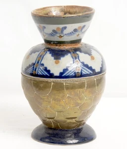 Prodimex Vase Hand Painted Art Pottery Brass Feathered Twisted Wire Bead 8" - Picture 1 of 7