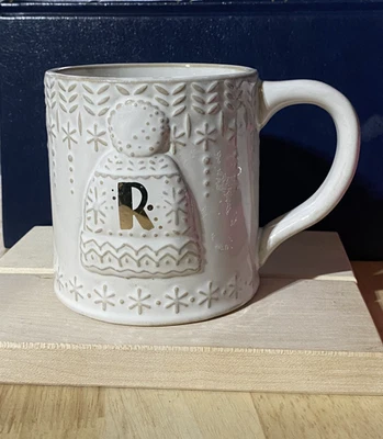 Caneca Anthropologie Snowcap monograma vidro reativo inicial R em relevo 14 oz - Imagem 1 de 4