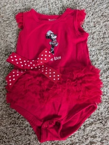 Disneyland Minnie Mouse Bodysuit Red Ballet Twinkle Toes Ruffle Bow - Picture 1 of 6