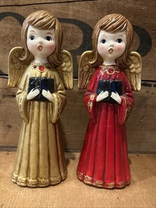 2 Estatuillas de Ángel Coro de Navidad Oro Rojo Fino ARDCO De Colección Estrás - Imagen 1 de 9