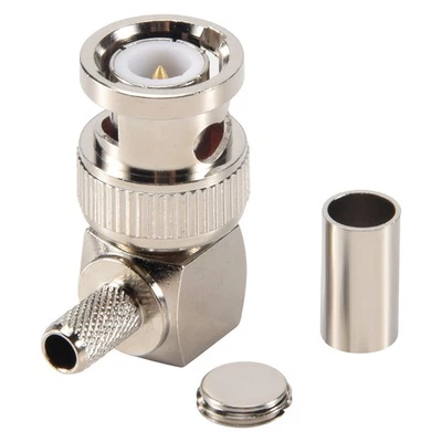 BNC Male Plug Right Angle Crimp for RG58 RG400 RFC195  Coax Adapter7267 - Image 1 of 4