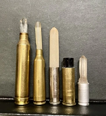 (5) Crystal Bullets from Recycled Bullet Casings Quartz & Blue Tourmaline - Image 1 of 4