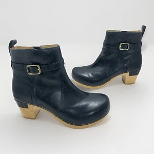 Dansko Black Leather Block Anya Ankle Booties Size 38 EU / 7.5-8 US Women’s - Picture 1 of 11