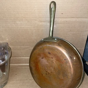 Vintage Philippe La France 8" Saute Pan Skillet Fry Copper Bottom Brass Handle - Picture 1 of 7
