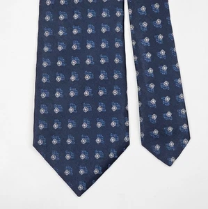 Corbata LUIGI BORRELLI NAPOLI Geométrica en Azul Oscuro Tejida Seda - Imagen 1 de 6