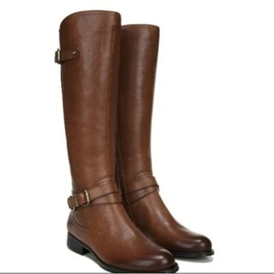 Botas de tacón bajo de cuero marrón naturalizador con hebilla superior y tobillo talla 6M cremallera interior Foto 1 de 4