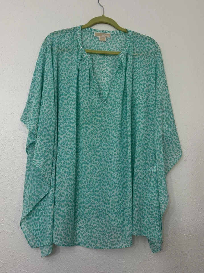 MICHAEL Michael Kors Size Large Blue Open Cold Shoulder Blouse Short Sleeve Foto 1 de 4