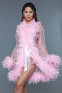 BeWicked Lux Robe Boa Feather Trim Candy Pink - Picture 1 of 3