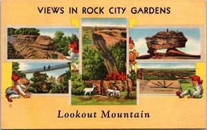 Views in Rock City Gardens Lookout Mountain Tennessee Linen Postcard F1 - Picture 1 of 2