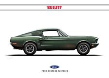 Ford Mustang Fastback 1968 Bullitt Steve McQueen Film illustration A3 Car Art