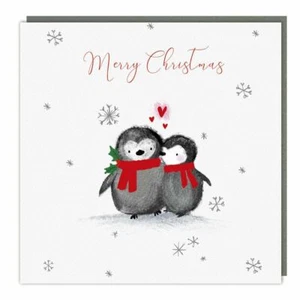 Charity Christmas Cards Penguins Hearts Sparkle Finish - Pack 5 - Picture 1 of 1