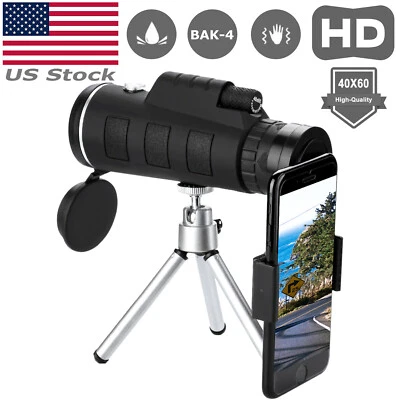 40X60 HD Monocular Telescope + Phone Clip + Tripod Night Vision Outdoor Hiking - Image 1 of 4