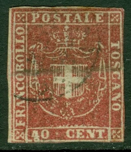 EDW1949SELL : ITALIAN STATES Tuscany 1860 Scott #21 VF, Used Nice stamp Cat $440 - Picture 1 of 2