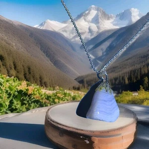 Mauve Chunky Lace Agate Natural Agate Pendant Necklace. Free Gift Bag - Picture 1 of 21