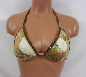 Sauvage Luxe Floral Paisley Bead Embellished String Bikini Top Sm-Lg Tan 1061L - Picture 1 of 4